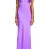 Dresses*Rodarte Purple Silk Satin Bias Dress With Ruched Bust And Silk Flower Detail