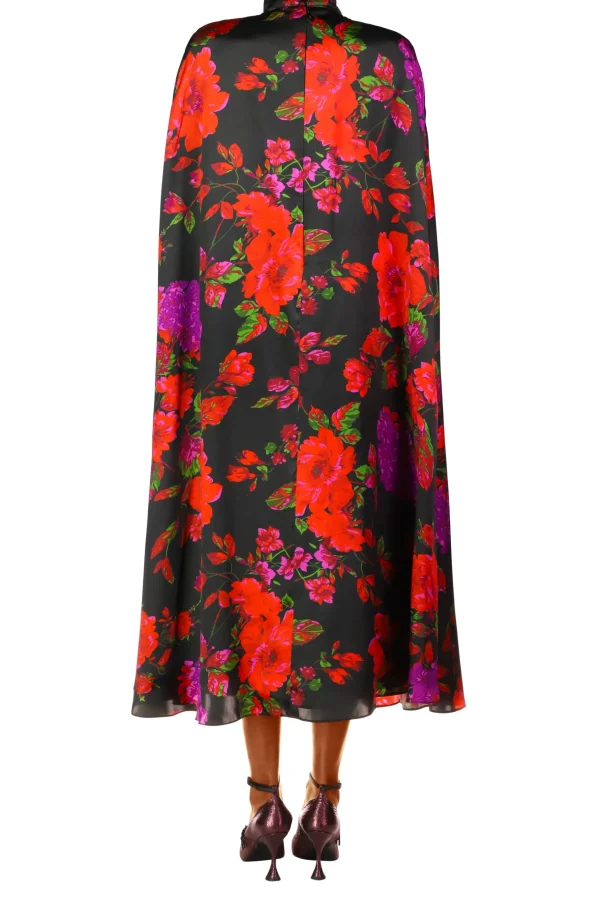 Dresses*Rodarte Red And Purple Floral Silk Satin Cape Dress