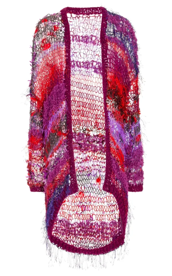 Tops*Rodarte Red And Purple Oversized Loose Hand Knit Cardigan