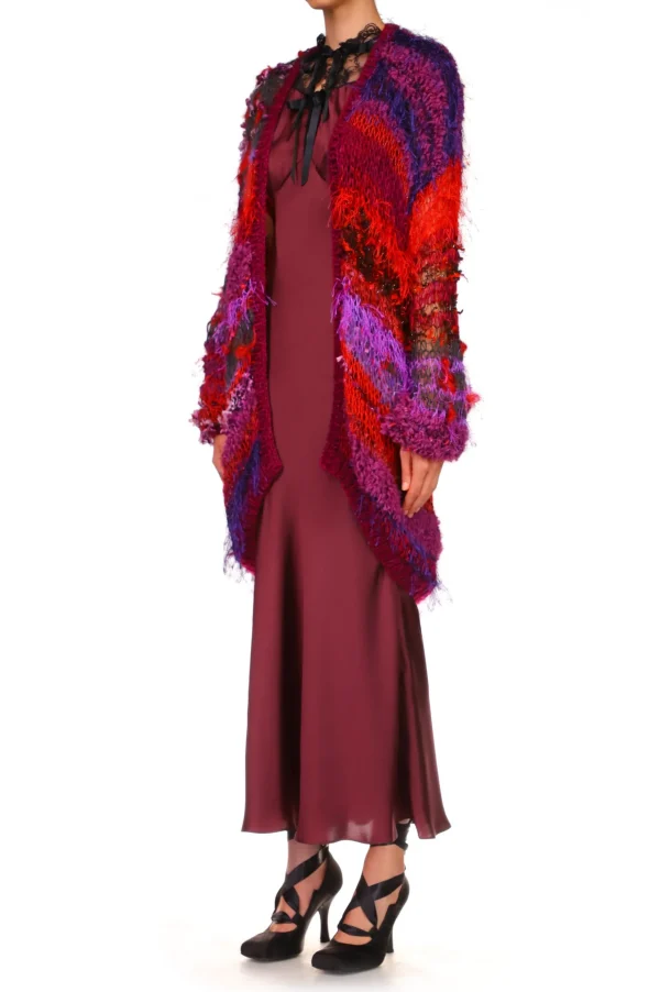 Tops*Rodarte Red And Purple Oversized Loose Hand Knit Cardigan