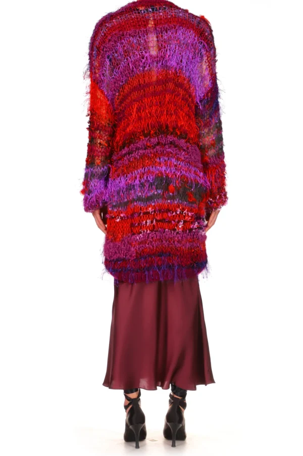 Tops*Rodarte Red And Purple Oversized Loose Hand Knit Cardigan