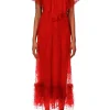 Dresses*Rodarte Red Floral Lace Dress With Flower Corsage