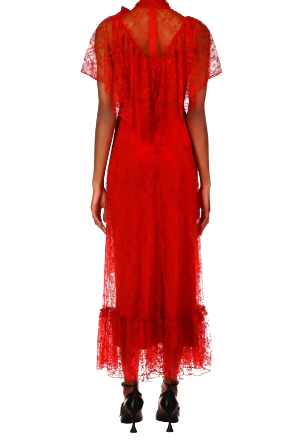 Dresses*Rodarte Red Floral Lace Dress With Flower Corsage