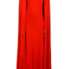 Dresses*Rodarte Red Silk Satin Cape Gown With Flower Pin