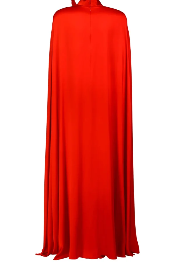 Dresses*Rodarte Red Silk Satin Cape Gown With Flower Pin