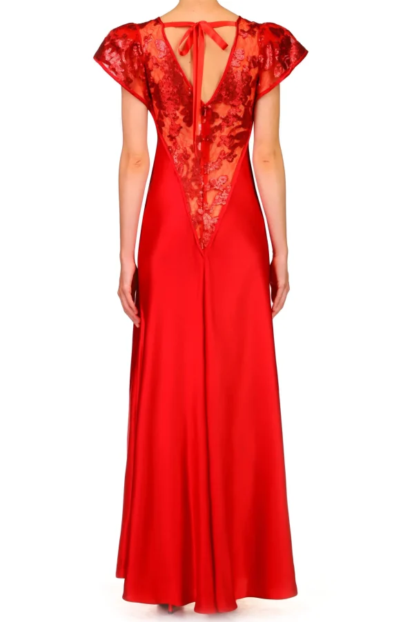 Dresses*Rodarte Red Silk Satin Gown With Sequin Detail