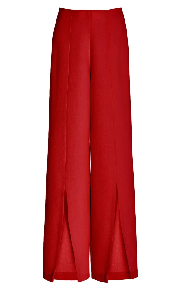 Bottoms*Rodarte Red Wide Leg Double Faced Wool Pant