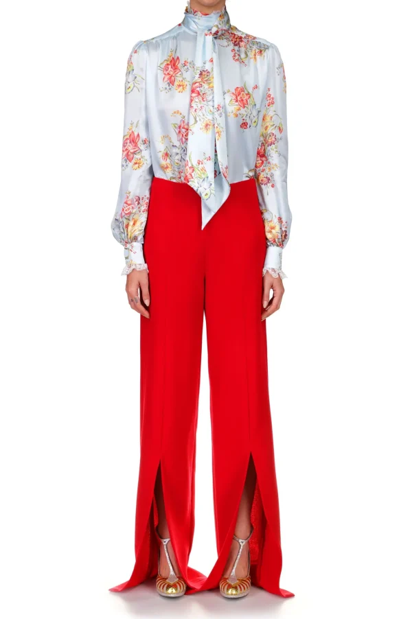 Bottoms*Rodarte Red Wide Leg Double Faced Wool Pant