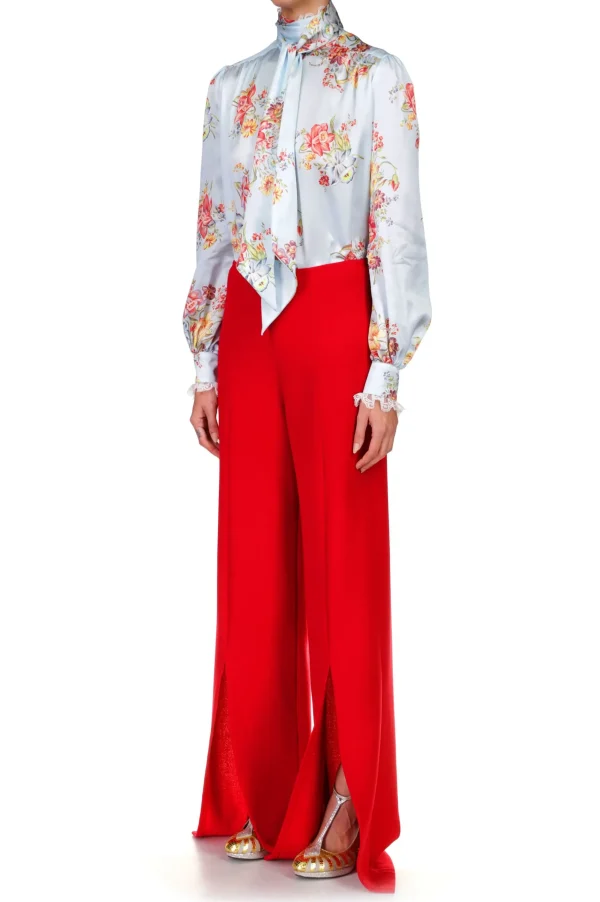 Bottoms*Rodarte Red Wide Leg Double Faced Wool Pant