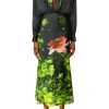 Dresses*Rodarte Rose Printed Satin Bias Dress With Shawl Collar