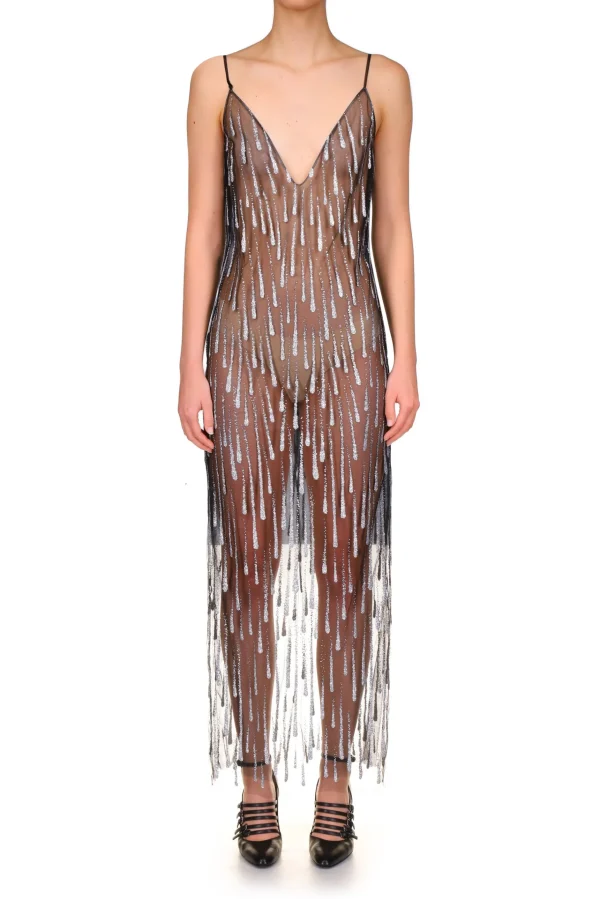 Dresses*Rodarte Silver And Black Glitter Tulle Slip Dress