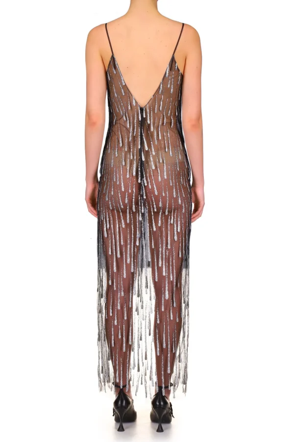 Dresses*Rodarte Silver And Black Glitter Tulle Slip Dress