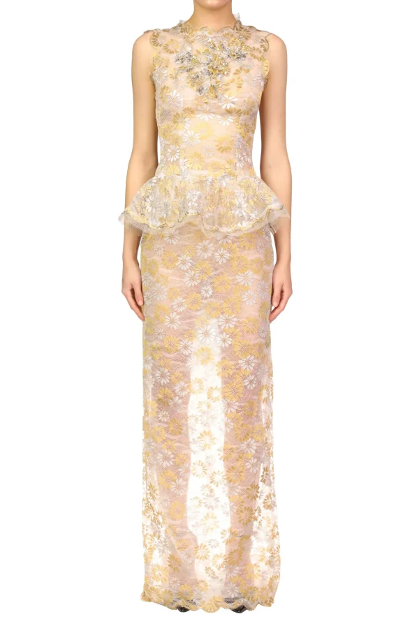 Dresses*Rodarte Silver And Gold Daisy Lace Gown With Hand Beaded Details