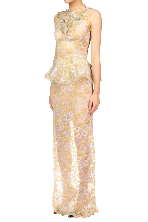 Dresses*Rodarte Silver And Gold Daisy Lace Gown With Hand Beaded Details