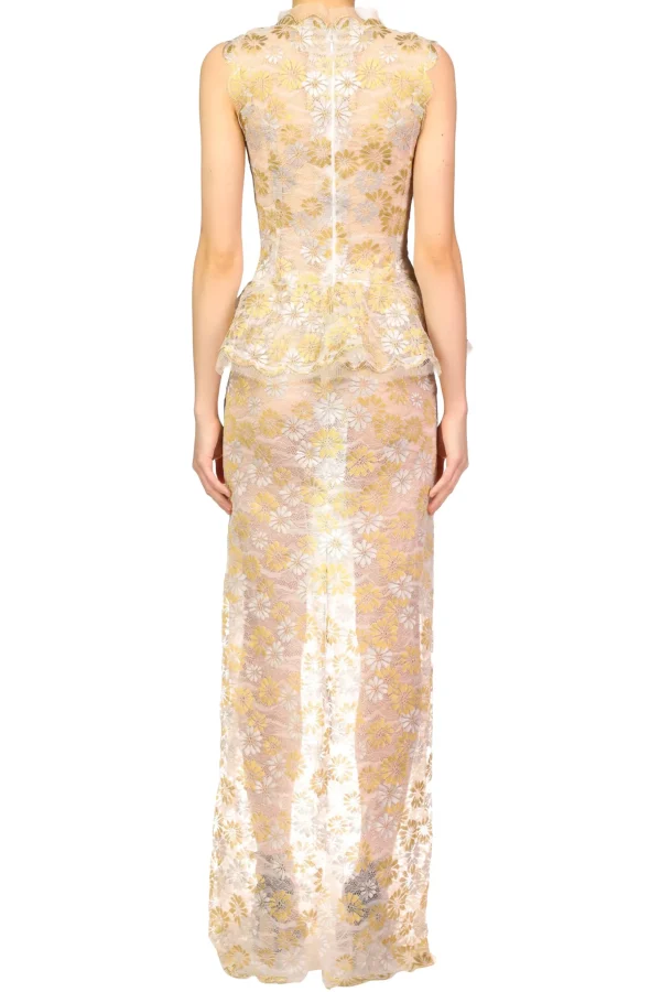 Dresses*Rodarte Silver And Gold Daisy Lace Gown With Hand Beaded Details