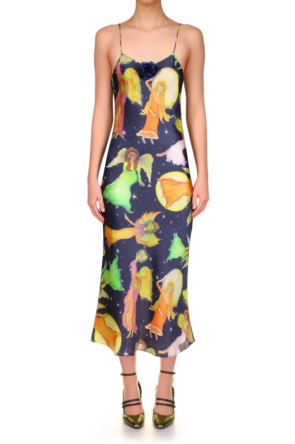 Dresses*Rodarte Starry Sky And Fairy Printed Silk Satin Bias Slip Dress