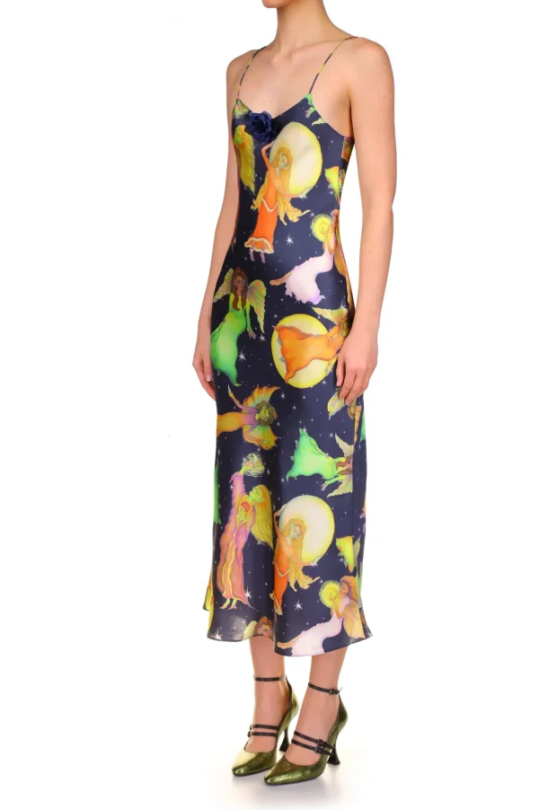 Dresses*Rodarte Starry Sky And Fairy Printed Silk Satin Bias Slip Dress