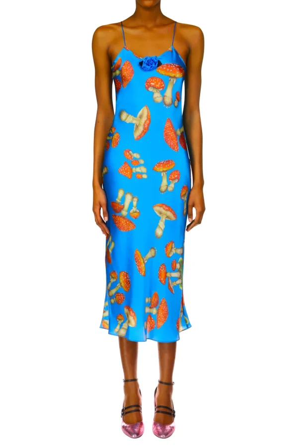 Dresses*Rodarte Teal Mushroom Printed Silk Satin Slip Dress