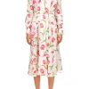 Dresses*Rodarte Tulip Printed Silk Dress With Sash Tie Neck