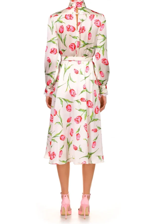 Dresses*Rodarte Tulip Printed Silk Dress With Sash Tie Neck