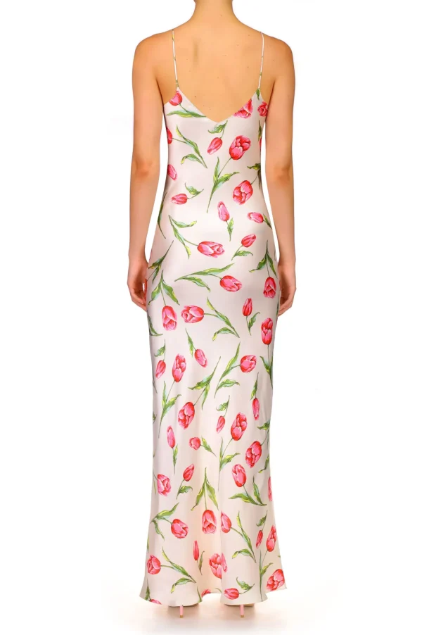 Dresses*Rodarte Tulip Printed Silk Satin Bias Slip Dress With Silk Flower