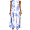 Dresses*Rodarte White And Blue Floral Printed Silk Twill Collared Dress With Belt