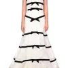 Dresses*Rodarte White Chorded Lace Halter Gown With Velvet Ribbon Detail