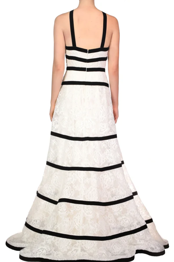 Dresses*Rodarte White Chorded Lace Halter Gown With Velvet Ribbon Detail