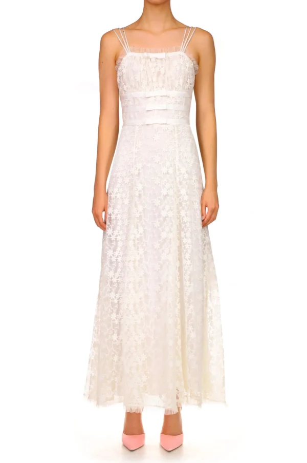 Dresses*Rodarte White Daisy Lace Dress With Tulle Ruffle And Ribbon Details