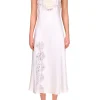 Dresses*Rodarte White Silk Satin And Lace Bias Slip Dress With Slit And Rose