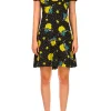 Dresses*Rodarte Yellow Rose Printed Silk Short Sleeve Mini Dress With Silk Flower