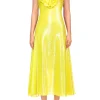 Dresses*Rodarte Yellow Sequin Halter Bias Dress With Flower Detail